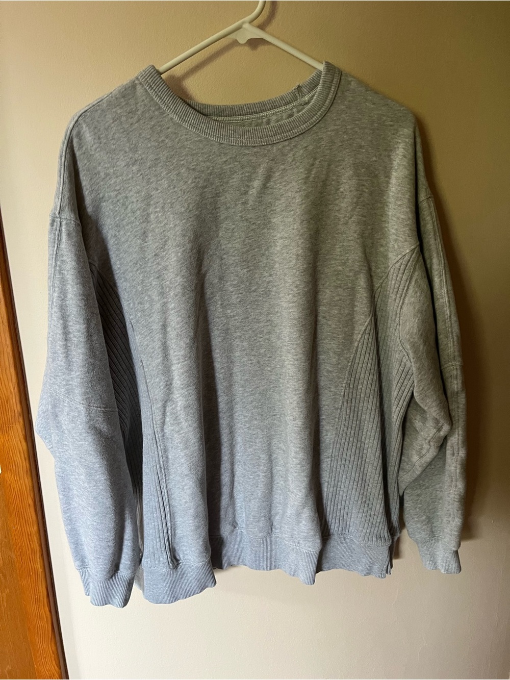 Women's Grey Rib-Panel Crewneck Sweater